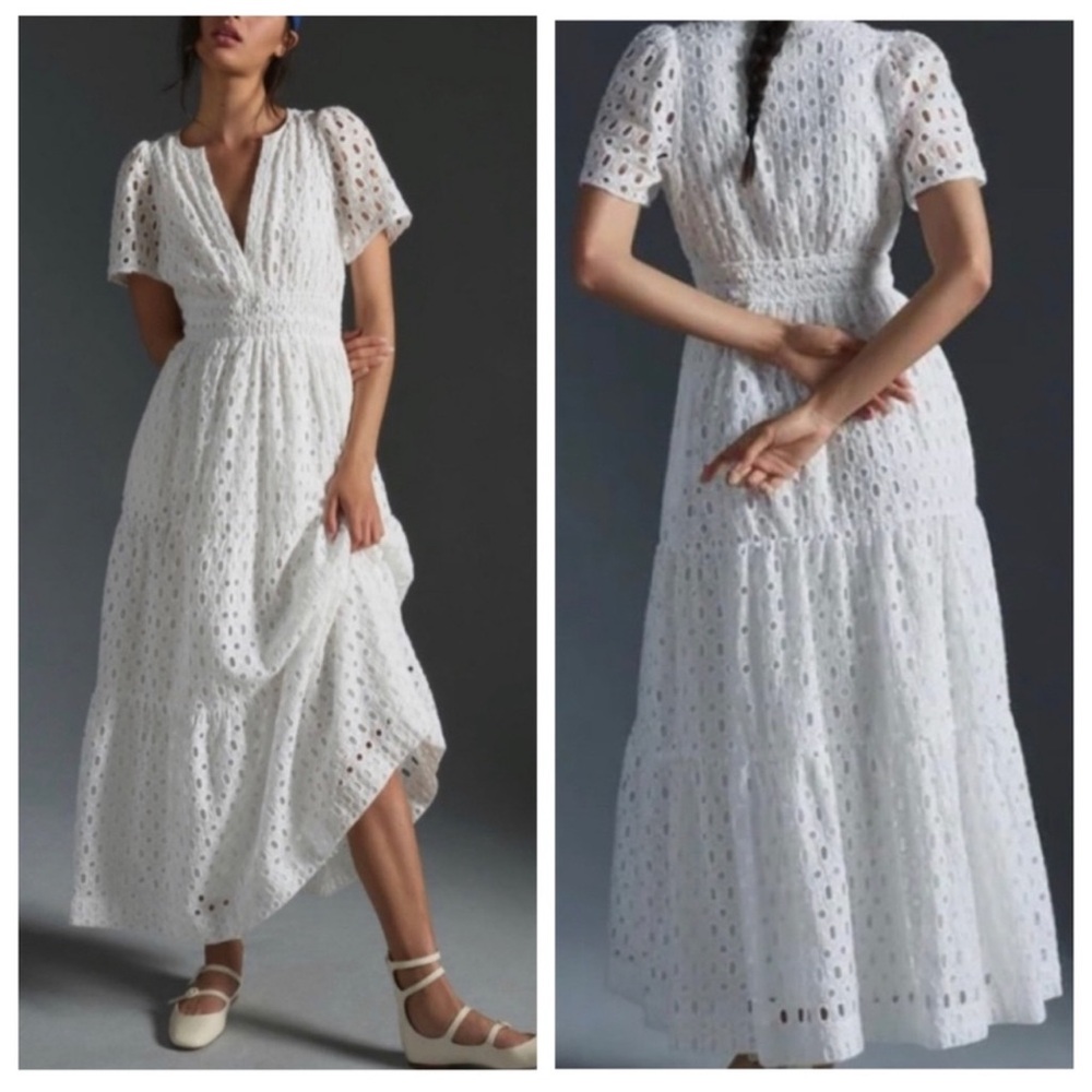 Anthropologie the Somerset white eyelet maxi dress